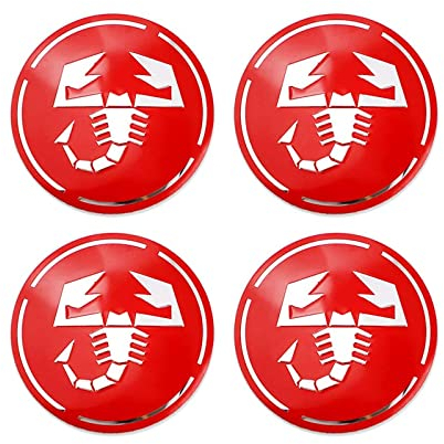 SGW Lot de 4 cache-moyeux autocollants en alliage d'aluminium Scorpion pour Fiat Abarth ABS Rouge et blanc 56 mm