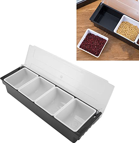 Compartment Trays Detachable Topping Station Plastic Pizza Ingredients Condiment Dispenser Reusable Ice Cooled Condiment Seasoning Container for Home or Restaurant Chilled Garnish (4 Compartments)
