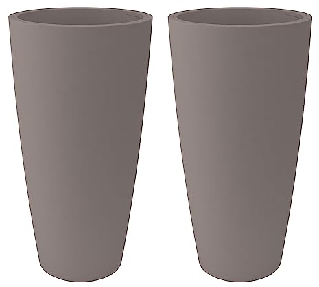 Nicoli Style Vase haut, 38 x 85 cm, intérieur, extérieur, soucoupe amovible (2 pièces, 38 x 85 cm, taupe)