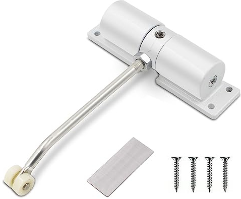Automatischer Türschließer Innentür, Federbelasteter Türschließer Ohne Bohren, Maximale Belastung 35kg, Einstellbarer Türschliesser mit Montageplatte und Schrauben für Innentüren, Zimmertür