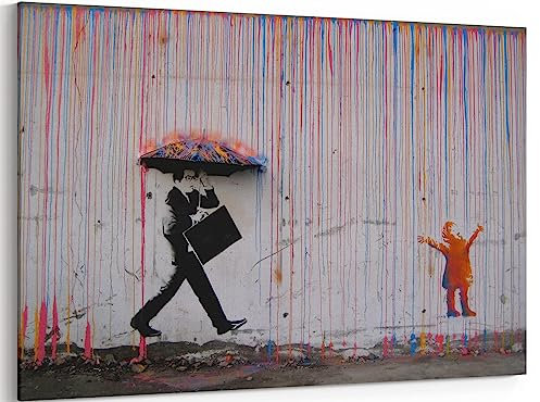 MGSBCXN Banksy Graffiti-Leinwandkunst, gerahmt, buntes Regen-Graffiti-Poster, Drucke, Straßen-Graffiti-Kunst, Wanddekoration, Banksy-Bild, Kunst, buntes Gemälde für Schlafzimmer, Wohnzimmer,