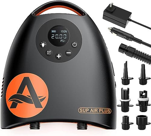 awesafe 20 PSI Electric SUP Air Pump for Inflatable Paddle Board Boat High Pressure Smart Dual Stage Inflation Auto-Off Inflation/Deflation Function DC 12V Car Connection