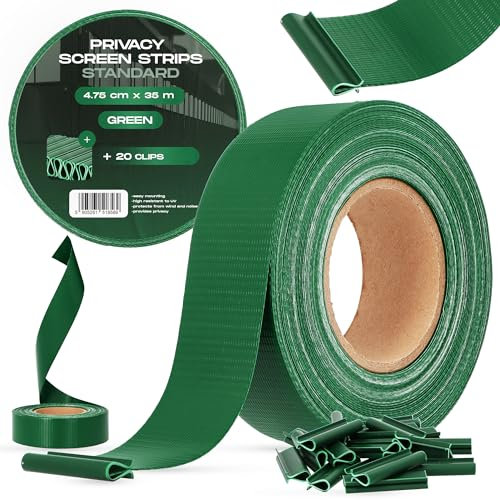 Telo Frangivista 4,75 cm x 35 m Rete Doppia Sbarra Recinzione Giardino Strisce Pellicola Protettiva Oscurante Balcone 20 Clip Fissaggio Protezione Vento Facile Installare