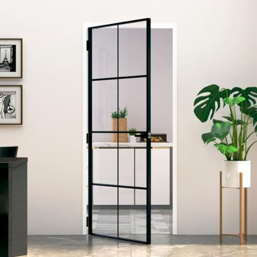 Porte Intérieure en Verre, Porte Vitrée pour Cuisine Salle de Bain Porte d'intérieur Noir 83x201,5 cm Trempé verre aluminium fin