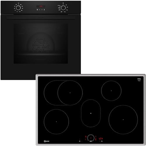 NEFF BX48PIB, Einbau-Herd-Set bestehend aus Integrierbarer Herd-Kochfeld-Kombination 60 cm breit, CircoTherm, Pyrolyse, LED-Display, Twist Touch, Home Connect, Schwarz