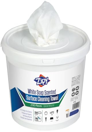 Zipy Oberflächenreiniger, Fleckenentferner, parfümiert, spurlos – Eimer-Feuchttücher, Kompatibel Mit Mop - XL (Weiße Seife - 550 Stück)