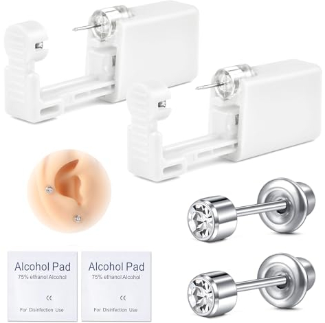 AVYRING Ohr-Piercing-Pistole Kit, selbst Einweg-Ohr-Piercing-Kit 316L chirurgischen Edelstahl mit runden kubischen Zirkoniumdioxid, zu Hause selbst Ohr Piercer Kit Werkzeug mit 4mm CZ Stud