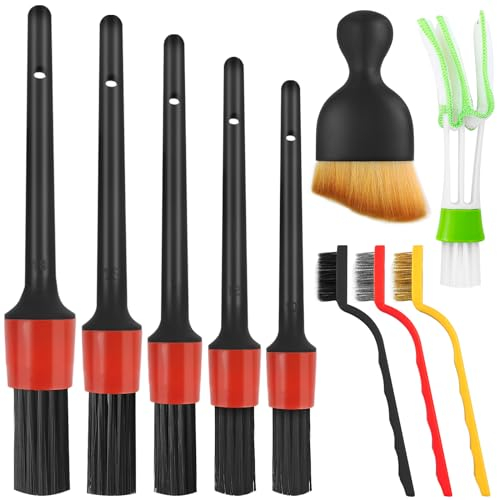 Hengxinchen 10 Pièces Brosse Nettoyage Voiture,Kit Nettoyage Voiture Interieur,Pinceau Detailing Auto,Pinceau Nettoyage Voiture,pour Nettoyer Tableau de Bord,Intérieur ou Extérieur