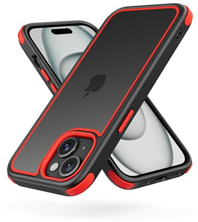 MobNano Compatible with iPhone 15, Ultra Thin Hybrid Case, Soft TPU Shockproof Bumper Anti Scratch Cover for iPhone 15 - Black/Red