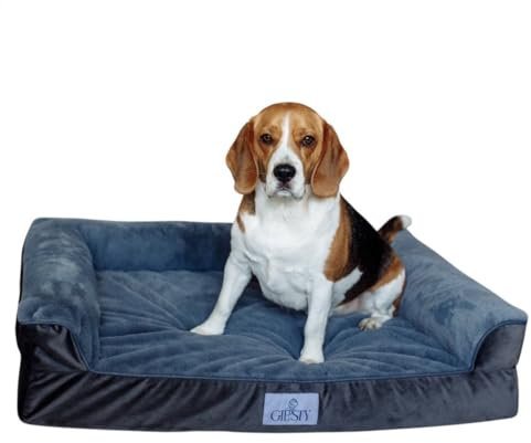 Giesty XXLarge Orthopädisches Hundebett für Grosse Hunde, Hundecouch mit hohem Rand, Haustierbett, Hundesofa waschbar, Velours und Kunstpelz (Grau, XXL(127 * 91 * 22cm))