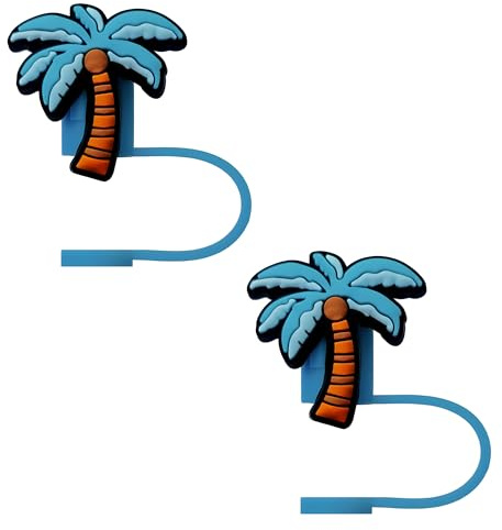 STRACOUPI Coconut Tree, Palm Tree Straw Cover Compatible with Stanley Cup, Silicone, Reusable, Cute Design, 2PCS Straw Cover Accessories for 10mm Straws (a)