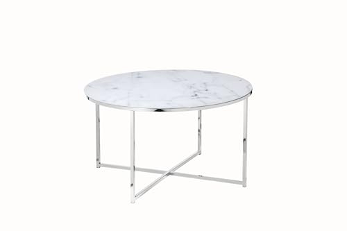 Dynamic24 Couchtisch Ø80cm Marmor Optik Glastisch Sofatisch Beistelltisch Wohnzimmer Tisch