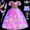 Toyssa Leuchtende Rapunzel Kostüm Kinder, Prinzessin Kleid Mädchen mit Perücke Handtasche Krone Zauberstab, Rapunzel Kleid LED Kostüm für Mädchen 2 3 4 5 6 7 Jahre Karneval Halloween Weihnachten