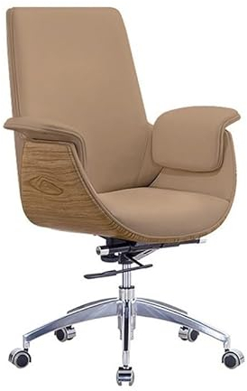 Conslika Chefsessel, Holzmaserung Leder, 360° schwenkbar 90°-110° neigbar, Schwammkissen, Bürostuhl, Hochlehner für Home Office, liftbar(Khaki,104 * 66cm)