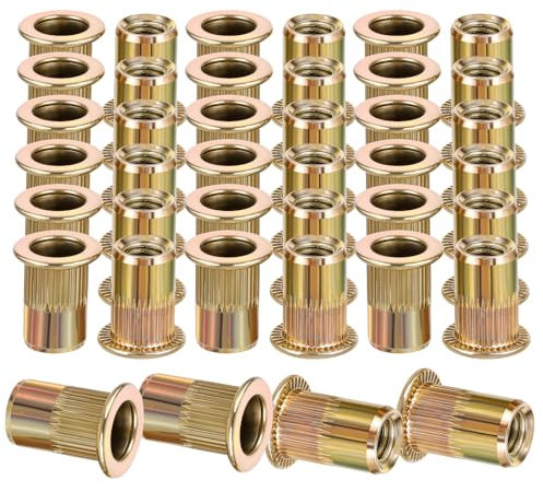 Lot de 40 Quincaillerie Écrous à riveter en acier au carbone M6 - Écrous filetés métriques - Écrous à sertir - Écrous à rivets aveugles - Pour plaques métalliques, tuyaux, etc. (doré)