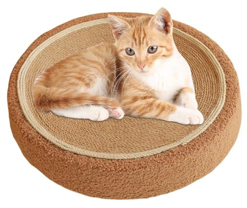 Round Scratching Pad - Round Scratching Mats for Cats, Scratching Mats for Cat Posts, Safe Cat Sisal Scratching Toy for Indoor Use, Heart Warming Cat Scratching Relaxation Bowl Lounge Bed A
