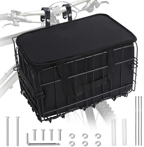 Panier de vélo pliable avant ou arrière, accessoires de vélo pour vélos adultes, panier réglable avec doublure amovible de grande capacité, panier de vélo pour nourriture, eau, limes, chien de