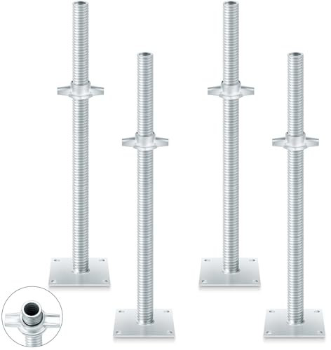 Zonon 4 Pcs Adjustable Leveling Jack Scaffolding Square Base Plate Adjustable Threads OD Hollow Threaded Rod Scaffold Jack for Baker Style Scaffolding (24 Inch)