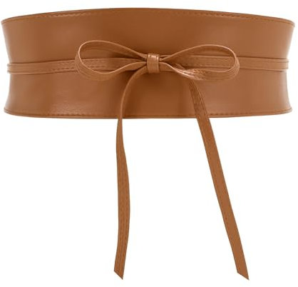 JasGood Damen Breiter Obi Gürtel Damen Taillengürtel Breiter Wickelgürtel Taille Band zum Schnüren Hüftgürtel Bindegürtel für Kleid,Braun,72cm