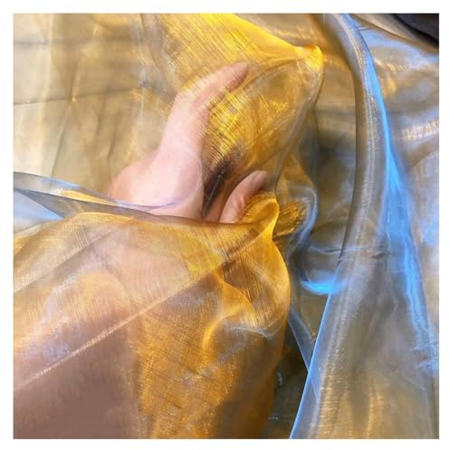 SMTCM Schillernder Organzastoff Gold 2m*150cm Gradient Organza Spitzenstoff Magisch Glänzend Stoffband Bunt transparenter Stoffe zum Nähen Tüllstoff Dekostoff für DIY Kostüm Hintergrund Hochzeit