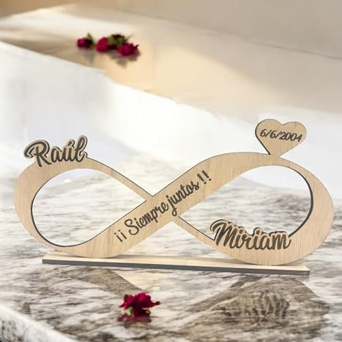 JR Maderas Diseño Personalizado de Madera - Decoracion del Hogar - Simbolo del Infinito Personalizado con Nombre y Fecha en Madera - Boda - San Valentin - Novios - Regalo Original Pareja Aniversario.