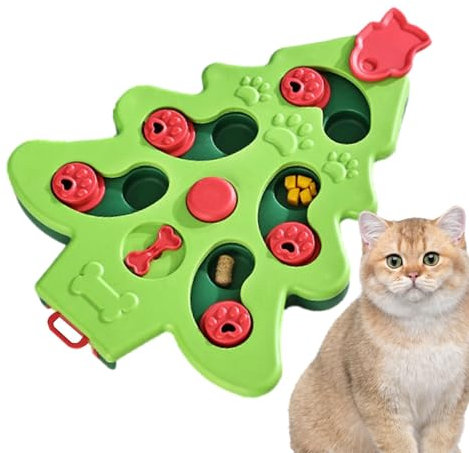 Gamelle interactive en forme de sapin de Noël pour chat - Gamelle interactive pour friandises au yaourt, collations