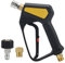 Replacement Short Pressure Washer Low Trigger Force Swivel Gun with M22 Inlet-14mm Up to 4500PSI - with 3/8 Quick Connect, M22-15mm Connector for Extension Wand, Hose, Pressure Washer Foam Cannon
