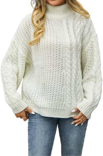 HEYPORK Damen Herbst Winter Warm Bequem Pullover Casual Mode Strickjacke Strickpullover Frauen Pullover Twist Knit Loose Half High Neck Pullover