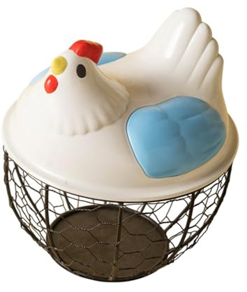 Qianly Chicken Egg Basket Metal Wire Chicken Egg Storage Basket Egg Storage Container for Fruit, Blue Black Grid