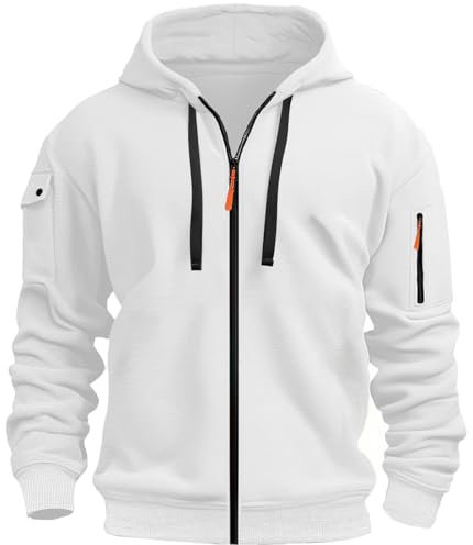 MEDUOLA Herren Kapuzenstrickjacke Sportjacke Jogging Hoodie Jungen & Männer Sweatshirt Reißverschluss Tasche Multifunktionale Strickjacke Hoodie S,A12 Weiß