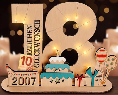 packra 18 Geldgeschenke Geburtstag,18 Geburtstag Geschenk Mädchen & Jungen,Holz-Schild Gästebuch,18 Geburtstag Deko,Personalisierbares Geschenk