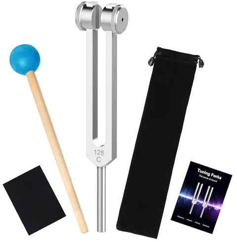 DiDiBirDi Gewichtete Stimmgabel 128 Hz Klangheil-Werkzeug | Aluminium-Legierung,Frequenz 128 Hz,inkl. Silikon-Hammer,Aufbewahrungstasche und Reinigungstuch,geeignet für Yoga,Meditation