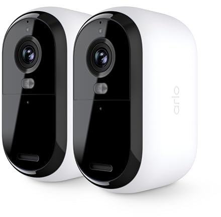 arlo Essential Outdoor HD Security Camera (2nd Generation) – 2 Pack – 1080p HD Video, Outdoor & Indoor Wireless Camera, Integrated Spotlight, Color Night Vision, DIY Setup, White – VMC2250​ (Renewed)
