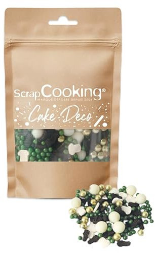 ScrapCooking – Fußball Streusel aus Zucker 50 g – Essbare Tortendeko – Sprinkles mit Fußball, goldenen Perlen zur Tortendekoration – Kuchen, Gebäck – Geburtstag – Grün, Gold & Weiß – 7467