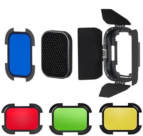 GODOX BD-07 II Barndoor Kit for GODOX AD200 Pro II Outdoor Flash, Featuring Detachable Honeycomb Grid and 4 Color Filters