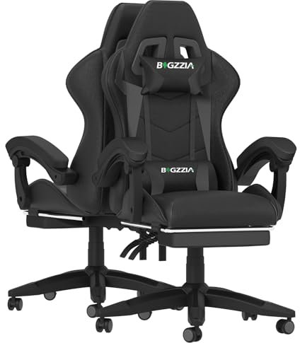 Gaming Chair with RGB LED Lights, Ergonomic Computer Chair for Adults with Headrest and Lumbar Support, Reclining Gamer Chairs with Racing Style, Backrest and Adjustable Height (With Footrest, Black)