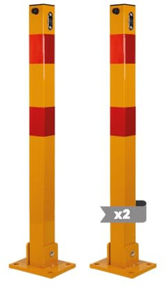 EBERSIGN - Pack 2 Cepo para Plaza Garaje Reflectante con Llave | Bolardo para Parking Acero Galvanizado Resistente | Barrera Parking de Fácil Instalación y Durable, 72,5 x 11 x 70 cm