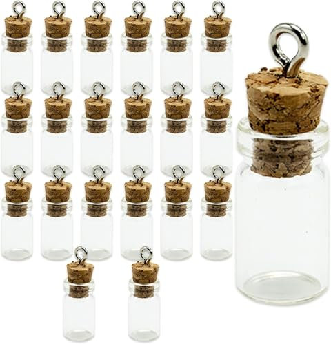 REBECASKYENS 20 bottiglie in vetro 10 x 28 mm/0,5 ml tappo in sughero kit mini bottiglie, set piccolo flacone di vetro, barattoli di vetro per matrimonio, desiderio di festa (20 pezzi)