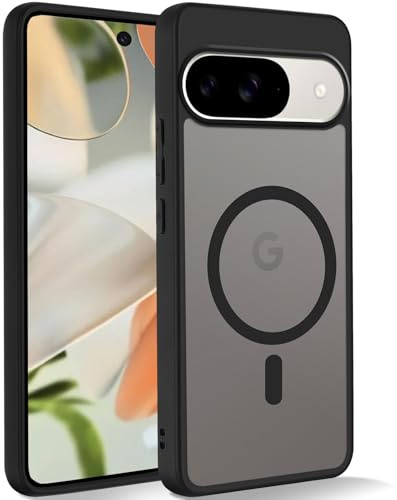 Coiwxmoi Cover Magnetica per Google Pixel 9/9 Pro 6.3 Compatibile con MagSafe,Custodia Traslucida Opaca Posteriore Sottile TPU Bumper+PC rigido Antiurto Protettiva Case pe Google Pixel 9/9 Pro,Nero