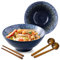 mehrido Lot de 2 grands bols à ramen en céramique de 950 ml avec cuillères et baguettes pour soupe, Udon Soba Pho, nouilles asiatiques, pâtes, salade