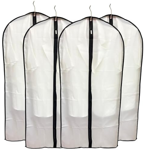 ChicHouse Custodie porta abiti con cerniera, confezione da 4 pezzi; Copriabiti Lavabile, Impermeabile, Antipolvere; per vestiti, abiti, cappotti, uomo, donna, per armadio, da viaggio (BIANCO E NERO)