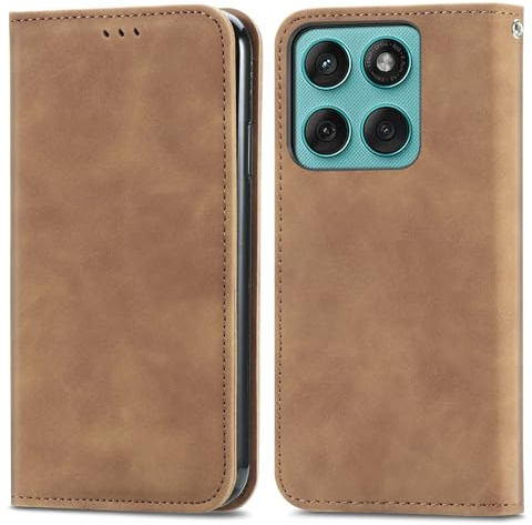 WBWONE Hülle für Motorola Edge 60 Fusion, TPU/PU Premium Lederhülle Handyhülle Geldbörse [Kartenfächer] [Standfunktion] Stoßfest Schutzhülle - Brown