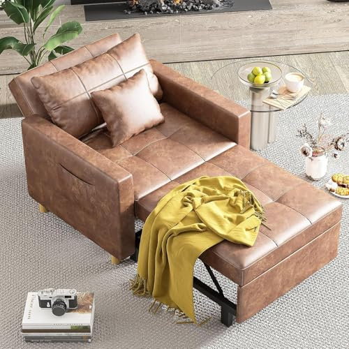 YODOLLA 192cm schlafsessel, 3-in-1 Schlaferstuhl, Ausziehbar Schlaferstuhl mit Bettfunktion, Schlafsofa mit Seitentasche und Regulierbarer Rückenlehne für Gästezimmer & kleine Wohnung, Braun