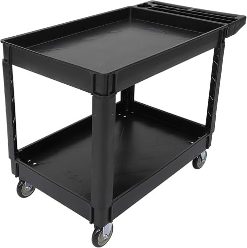 Allzweckwagen mit Rädern und Zwei Ablagen, robuster Servicewagen mit 2 Ablagen, 227 kg, für Lager, Garage, Reinigung, Herstellung, 114 x 63 cm, Schwarz