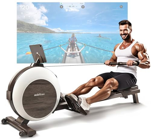 MOBI FITNESS Rudergerät für Zuhause Magnetisches Rudergeräte mit 40 Stufen Widerstand, Spitzenwiderstand 45kg, Leises Rudergerät, Belastbar bis160kg (Kompatibel mit Apple Watch & APP)