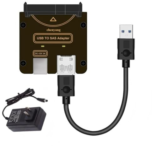 chenyang USB 3.0 to SAS Adapter for 2.5/3.5 SFF-8482 SAS Hard Disks to USB Converter Adapter with Power Supply (Need Power Supply to Work)