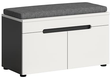 xonox.home - Sitbank inkl. Sitzkissen Canu 80x45x37cm in Korpus Basalt grau Nb., Front weiß Nb. - Bank Garderobenbank Flurbank Truhe - praktisch & platzsparend