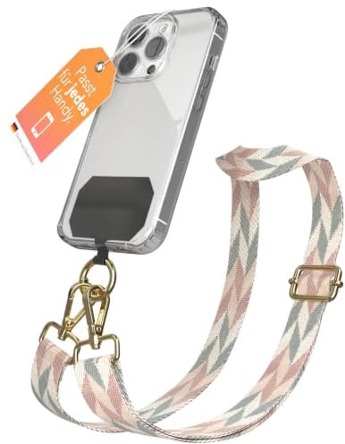 EAZY CASE - Handykette Universal zum Umhängen kompatibel mit jedem Handy Kette mit Hülle kombinierbar Handykordel Karabiner für Handyhülle Handyband zum Umhängen Mix - Mint/Rosa Metall Gold