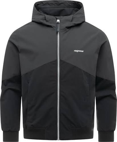 Ragwear Herren wasserdichte und atmungsaktive Übergangsjacke kurze Jacke mit verstellbarer Kapuze und elastischen Bündchen Sherwend Black Gr. XL