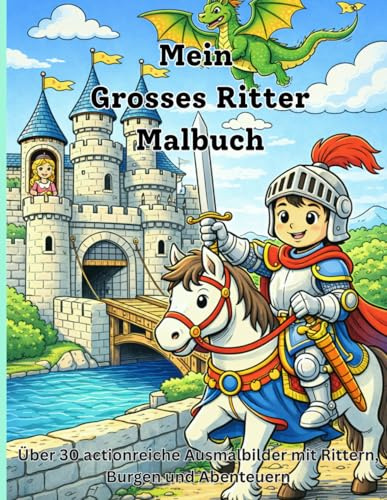 Großes Ritter Malbuch für Jungs: Über 30 actionreiche Ausmalbilder mit Rittern, Burgen und Abenteuern – für Kinder von 4 bis 7 Jahren